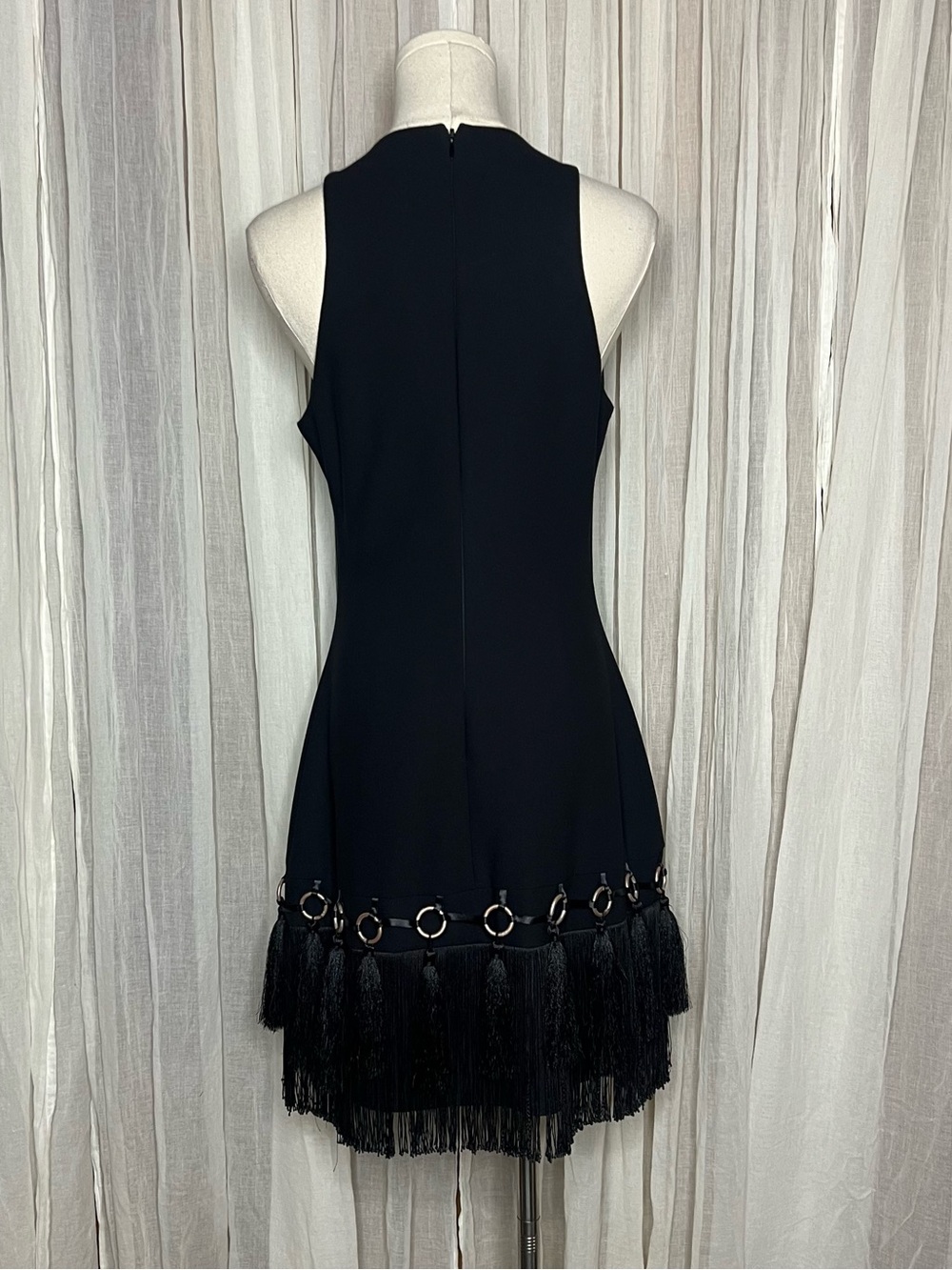 Cinq A Sept Black Jessen Tassel & Fringe Hem Mini Dress - Picture 3 of 5